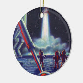  wetenschapscultuur Aliens Wave to Rocket Keramisch Ornament (Links)