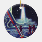  wetenschapscultuur Aliens Wave to Rocket Keramisch Ornament (Achterkant)