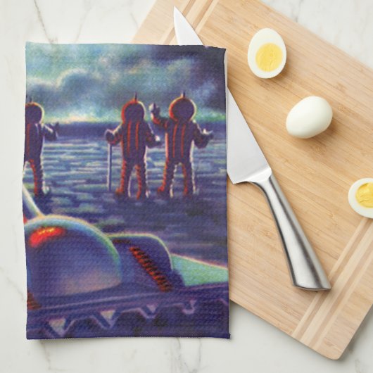 wetenschapscultuur Aliens Wave to Rocket Theedoek (Quarter Fold)