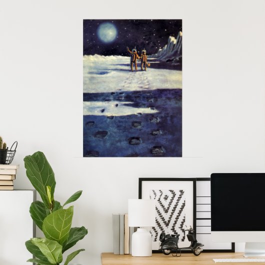  wetenschapscultuur Astronaut Aliens op maan Poster (Thuiskantoor)