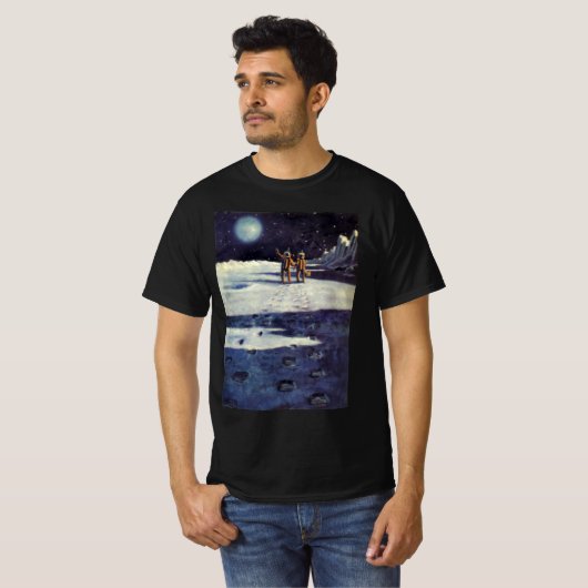  wetenschapscultuur Astronaut Aliens op maan T-shirt (Voorkant volledig)