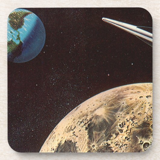  wetenschapscultuur, raketschild over de maan bier onderzetter (Voorkant)