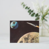  wetenschapscultuur, raketschild over de maan briefkaart (Staand voorkant)