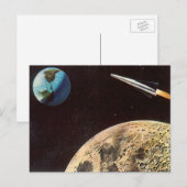  wetenschapscultuur, raketschild over de maan briefkaart (Voorkant / Achterkant)