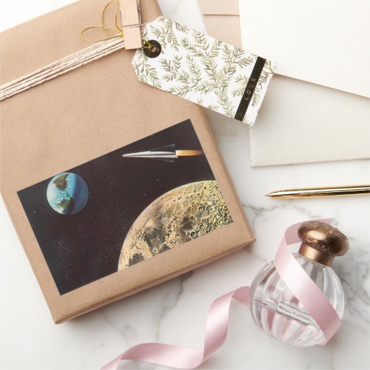 wetenschapscultuur, raketschild over de maan rechthoekige sticker (Geschenken)