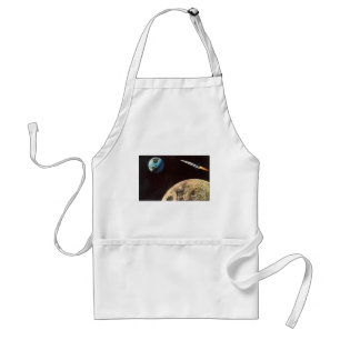 wetenschapscultuur, raketschild over de maan standaard schort