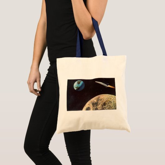  wetenschapscultuur, raketschild over de maan tote bag (Voorkant (product))