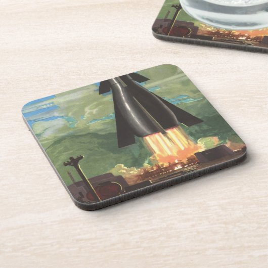  wetenschapscultuur, Rocket Blasting off Earth Bier Onderzetter (Linkerzijde)