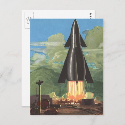  wetenschapscultuur, Rocket Blasting off Earth Briefkaart (Voorkant / Achterkant)