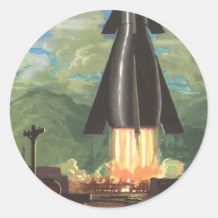  wetenschapscultuur, Rocket Blasting off Earth Ronde Sticker