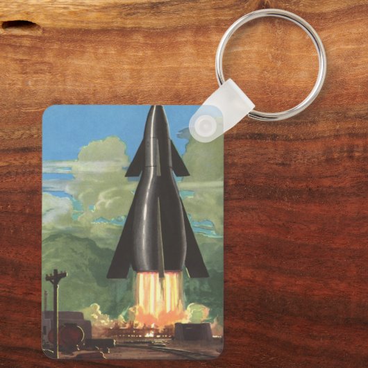  wetenschapscultuur, Rocket Blasting off Earth Sleutelhanger (Achterkant)