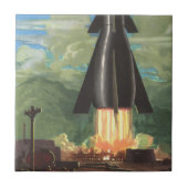  wetenschapscultuur, Rocket Blasting off Earth Tegeltje (Voorkant)