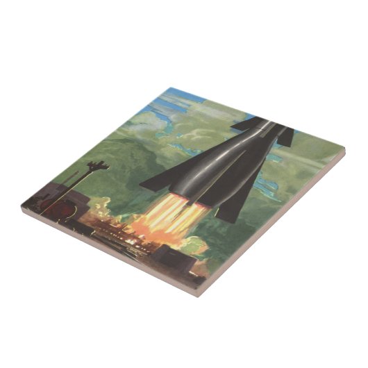  wetenschapscultuur, Rocket Blasting off Earth Tegeltje (Zijkant)