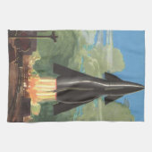  wetenschapscultuur, Rocket Blasting off Earth Theedoek (Horizontaal)