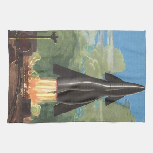  wetenschapscultuur, Rocket Blasting off Earth Theedoek (Horizontaal)