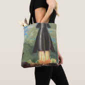  wetenschapscultuur, Rocket Blasting off Earth Tote Bag (Dichtbij)
