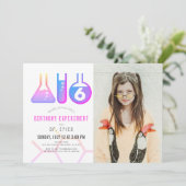 Wetenschapsexperiment Neon Pink Girl Foto Birthday Kaart (Staand voorkant)
