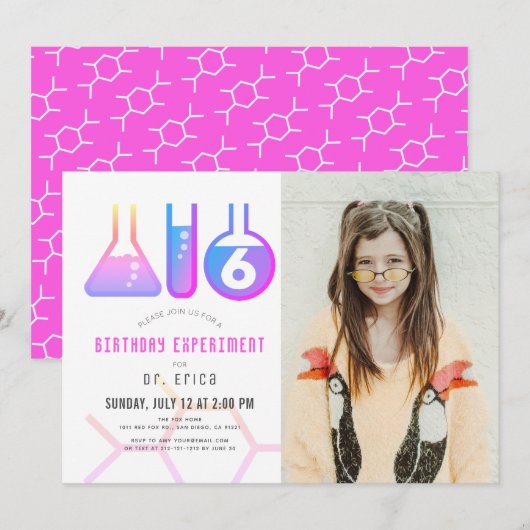 Wetenschapsexperiment Neon Pink Girl Foto Birthday Kaart (Voorkant / Achterkant)