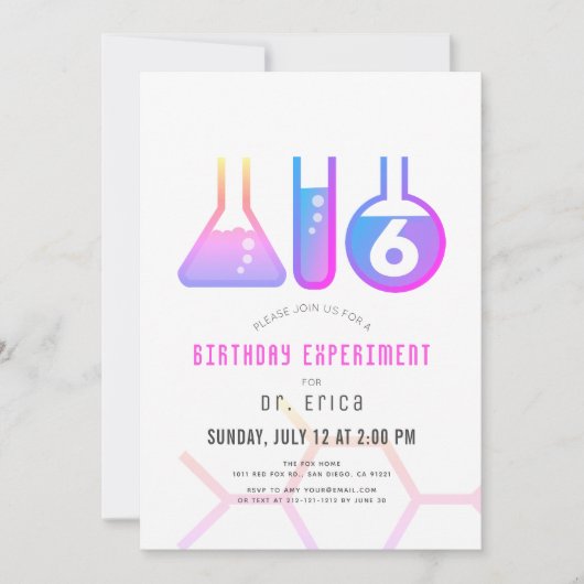 Wetenschapsexperiment: White & Neon Pink Girl Birt Kaart (Voorkant)