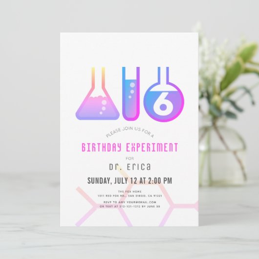 Wetenschapsexperiment: White & Neon Pink Girl Birt Kaart (Staand voorkant)