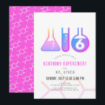 Wetenschapsexperiment: White & Neon Pink Girl Birt Kaart<br><div class="desc">Dit coole 'verjaardagsexperiment' van het meisje's uitnodiging op het gebied van wetenschapsverjaardagen bevat een witte achtergrond met kolven en een reageerbuis. De achterkant heeft een neonroze achtergrond met molecuulpatronen. Pas uw wensen aan. In mijn winkel kun je passende producten vinden.</div>