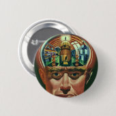 Wetenschapsfiche, Alien Brain in Laboratory Ronde Button 5,7 Cm (Voorkant /achterkant)