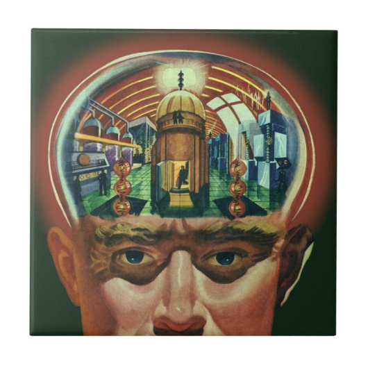 Wetenschapsfiche, Alien Brain in Laboratory Tegeltje (Voorkant)