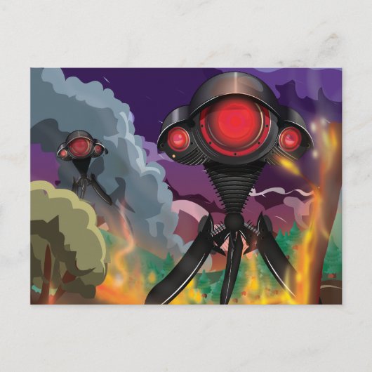 Wetenschapsfiche Alien Tripod-aanval! Briefkaart (Voorkant)