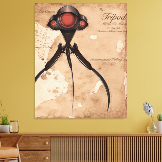 Wetenschapsfiche Alien Tripod-aanval! Canvas Afdruk (Insitu (Woonkamer))