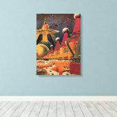  wetenschapsfiche Futuristic City Flying Car Canvas Afdruk (Insitu (Houten vloer))
