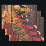 wetenschapsfiche Futuristic City Flying Car Inpakpapier Vel<br><div class="desc">Vintage illustratie reis en transport science fiction afbeelding met een klassiek stripboek retro Sci Fi stadscentrum met een stad van de toekomst . De architectonische gebouwen zijn gevormd als kegels en voertuigen vliegen in de lucht als vogels, terwijl menigten mensen door de metropool bewegen.</div>