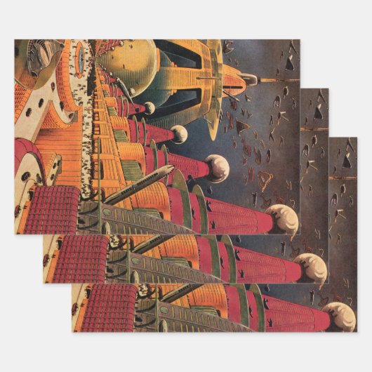 wetenschapsfiche Futuristic City Flying Car Inpakpapier Vel (Set)