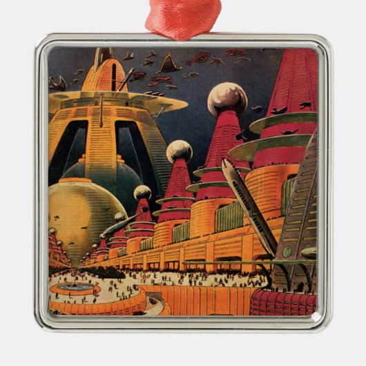  wetenschapsfiche Futuristic City Flying Car Metalen Ornament (Voorkant)