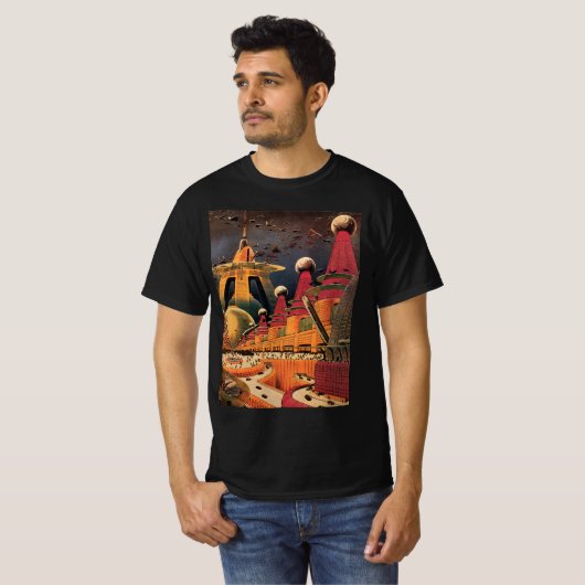  wetenschapsfiche Futuristic City Flying Car T-shirt (Voorkant volledig)