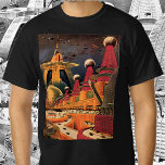 wetenschapsfiche Futuristic City Flying Car T-shirt<br><div class="desc">Vintage illustratie reis en transport science fiction afbeelding met een klassiek stripboek retro Sci Fi stadscentrum met een stad van de toekomst . De architectonische gebouwen zijn gevormd als kegels en voertuigen vliegen in de lucht als vogels,  terwijl menigten mensen door de metropool bewegen.</div>
