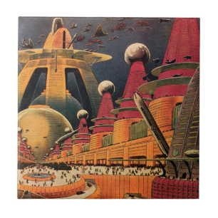  wetenschapsfiche Futuristic City Flying Car Tegeltje