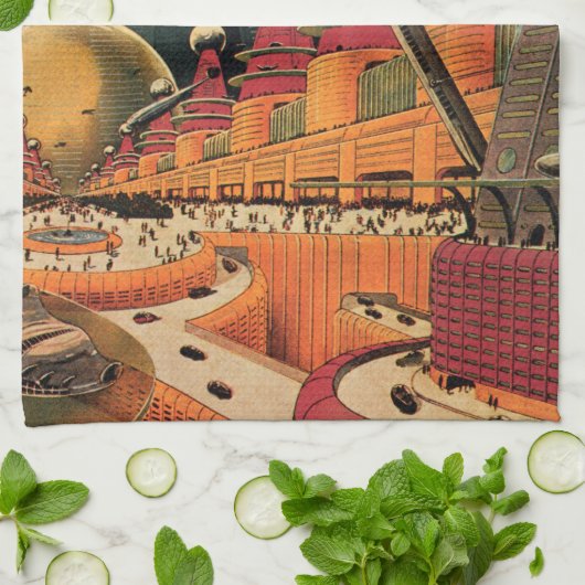  wetenschapsfiche Futuristic City Flying Car Theedoek (Gevouwen)