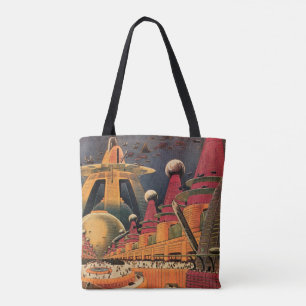 wetenschapsfiche Futuristic City Flying Car Tote Bag