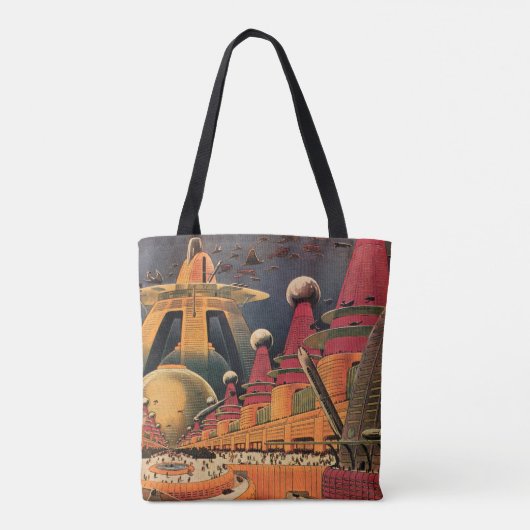  wetenschapsfiche Futuristic City Flying Car Tote Bag (Achterkant)