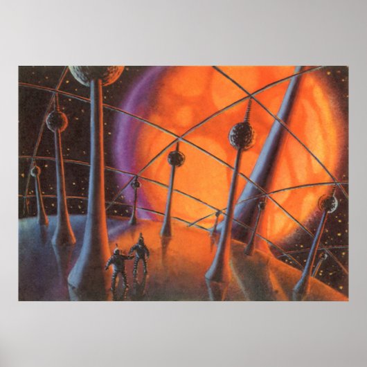  Wetenschapsfiche, Oranje zon en buitenaardse weze Poster (Voorkant)