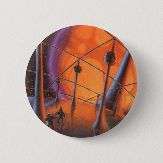 Wetenschapsfiche, Oranje zon en buitenaardse weze Ronde Button 5,7 Cm (Voorkant)