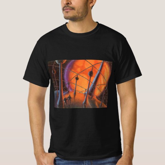  Wetenschapsfiche, Oranje zon en buitenaardse weze T-shirt (Voorkant)