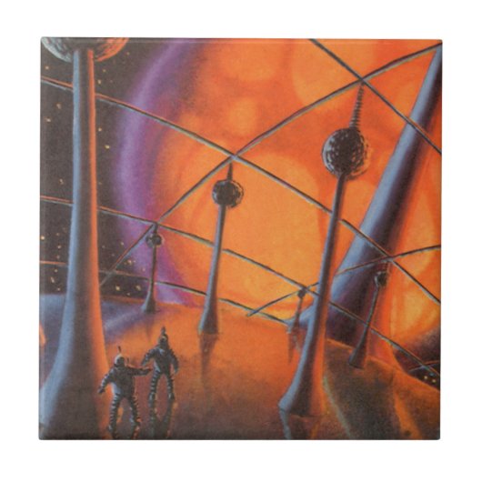  Wetenschapsfiche, Oranje zon en buitenaardse weze Tegeltje (Voorkant)