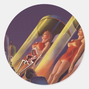 Wetenschapsfiche, Sci Fi Wetenschappers in Lab Ronde Sticker