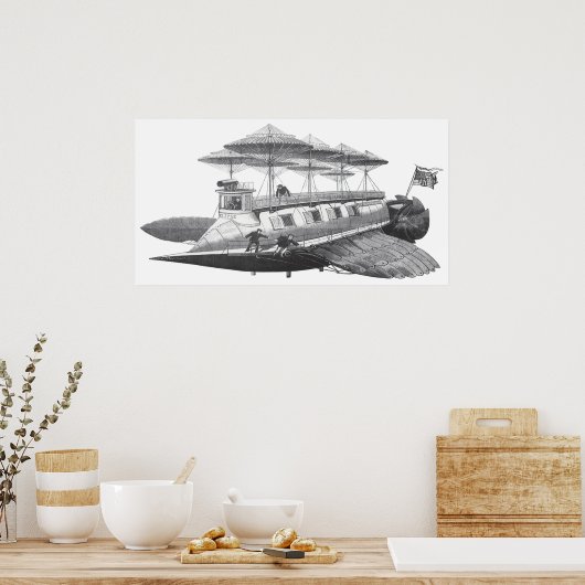  wetenschapsfiche Steampunk Airship Eclipse Poster (Keuken)