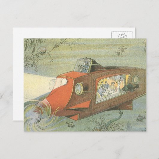  Wetenschapsfiche Steampunk-onderzeeër in Zee Briefkaart (Voorkant / Achterkant)