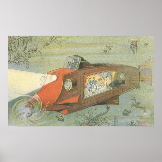 Wetenschapsfiche Steampunk-onderzeeër in Zee Poster (Voorkant)