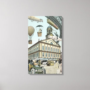  Wetenschapsfiche, Victoriaans Steam Punk Stad Canvas Afdruk