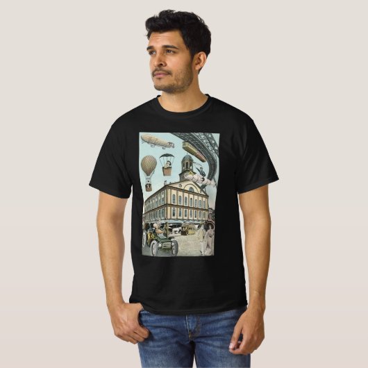 Wetenschapsfiche, Victoriaans Steam Punk Stad T-shirt (Voorkant volledig)