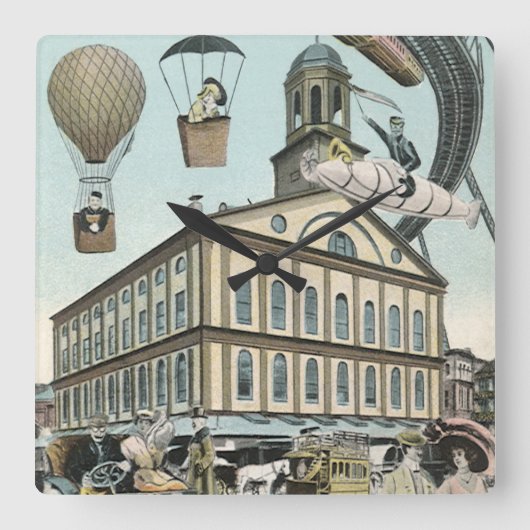  Wetenschapsfiche, Victoriaans Steam Punk Stad Vierkante Klok (Voorkant)